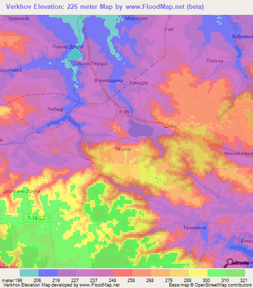 Verkhov,Ukraine Elevation Map