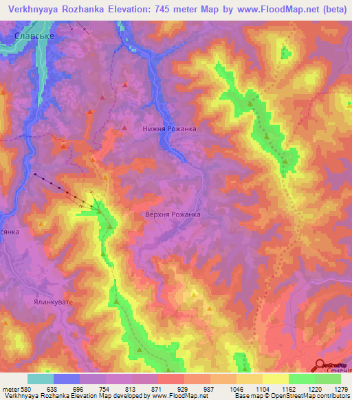 Verkhnyaya Rozhanka,Ukraine Elevation Map