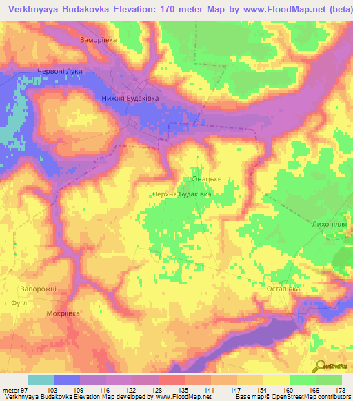 Verkhnyaya Budakovka,Ukraine Elevation Map
