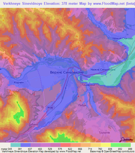Verkhneye Sinevidnoye,Ukraine Elevation Map