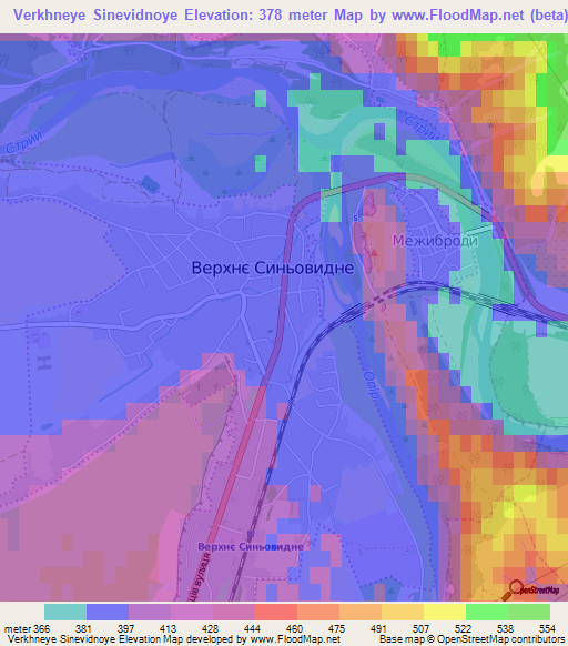 Verkhneye Sinevidnoye,Ukraine Elevation Map