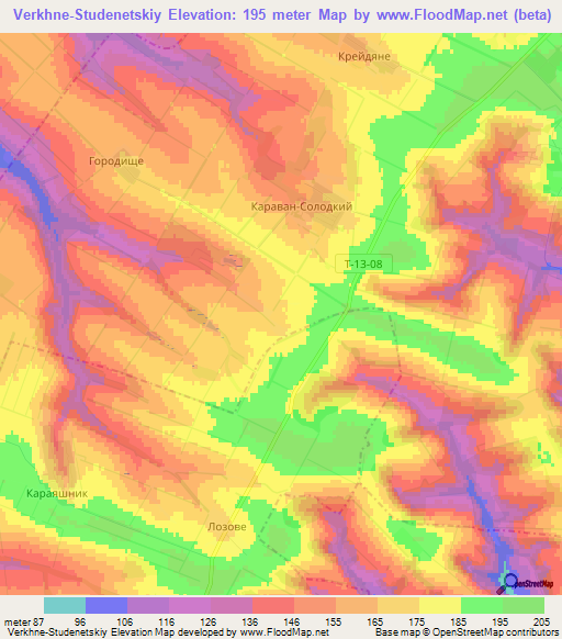 Verkhne-Studenetskiy,Ukraine Elevation Map