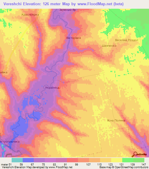 Vereshchi,Ukraine Elevation Map