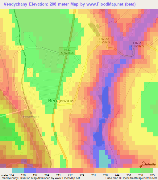 Vendychany,Ukraine Elevation Map