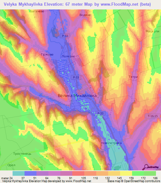 Velyka Mykhaylivka,Ukraine Elevation Map