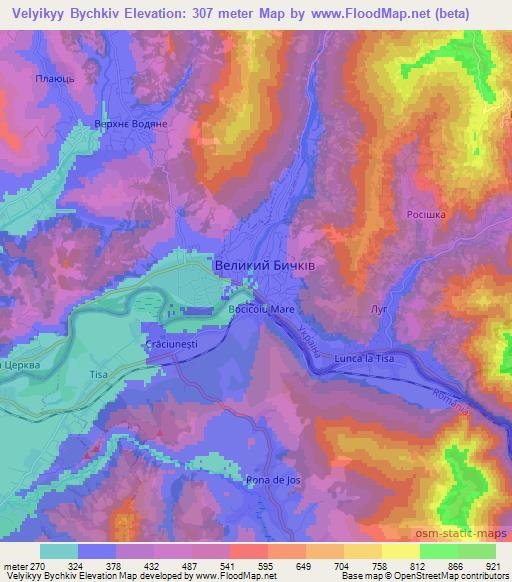 Velyikyy Bychkiv,Ukraine Elevation Map