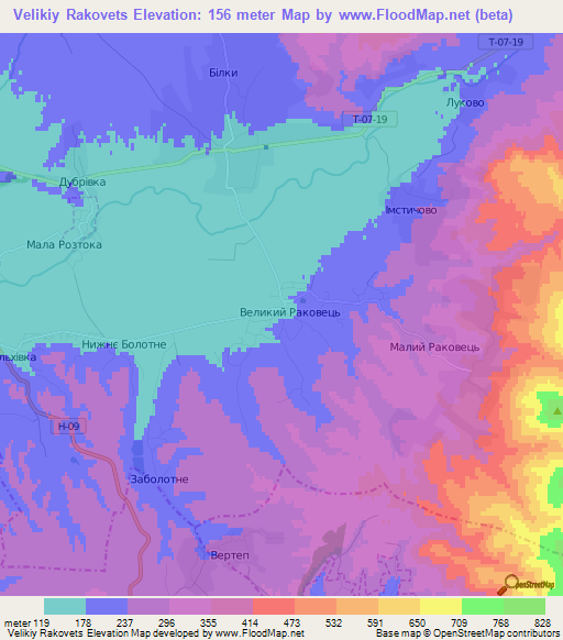 Velikiy Rakovets,Ukraine Elevation Map