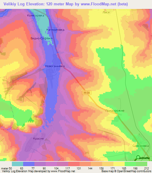 Velikiy Log,Ukraine Elevation Map