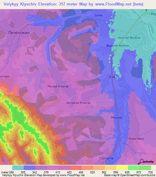 Velykyy Klyuchiv,Ukraine Elevation Map