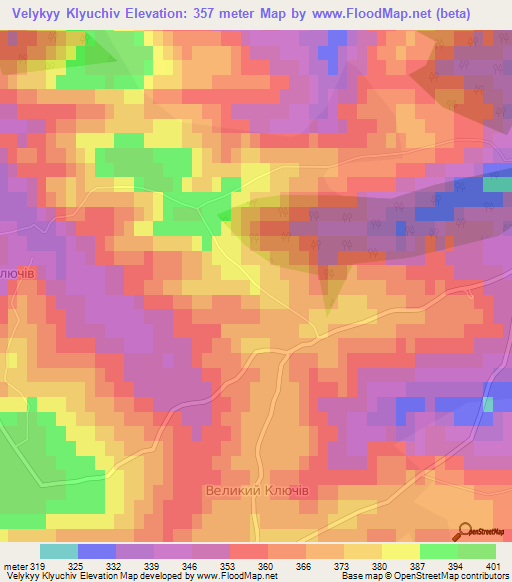Velykyy Klyuchiv,Ukraine Elevation Map