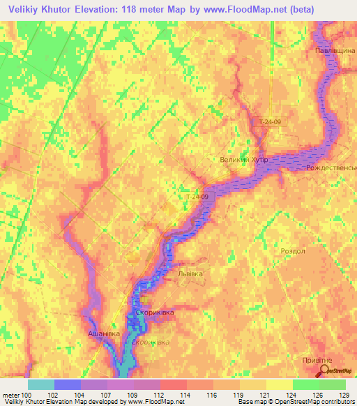 Velikiy Khutor,Ukraine Elevation Map