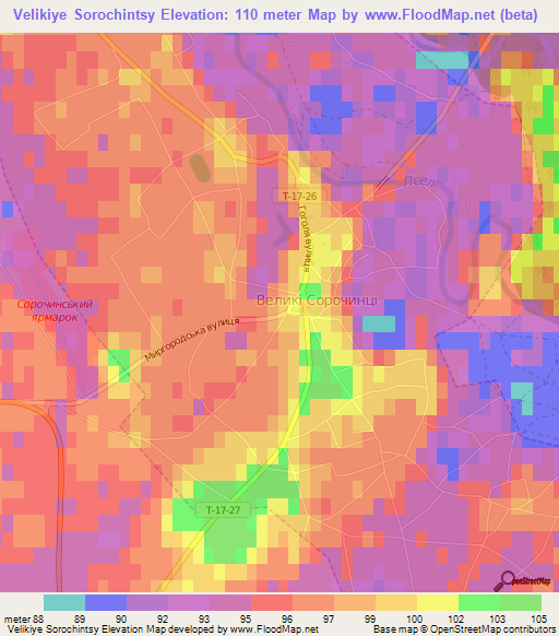 Velikiye Sorochintsy,Ukraine Elevation Map