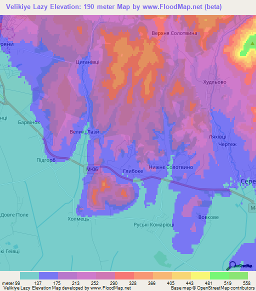 Velikiye Lazy,Ukraine Elevation Map