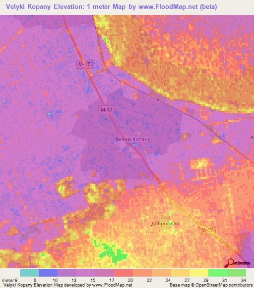 Velyki Kopany,Ukraine Elevation Map