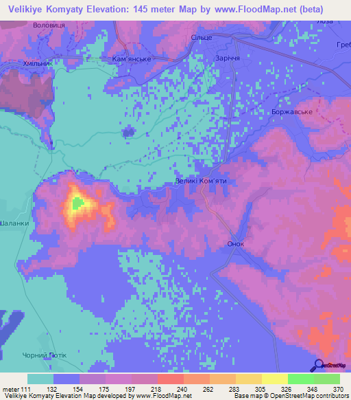 Velikiye Komyaty,Ukraine Elevation Map