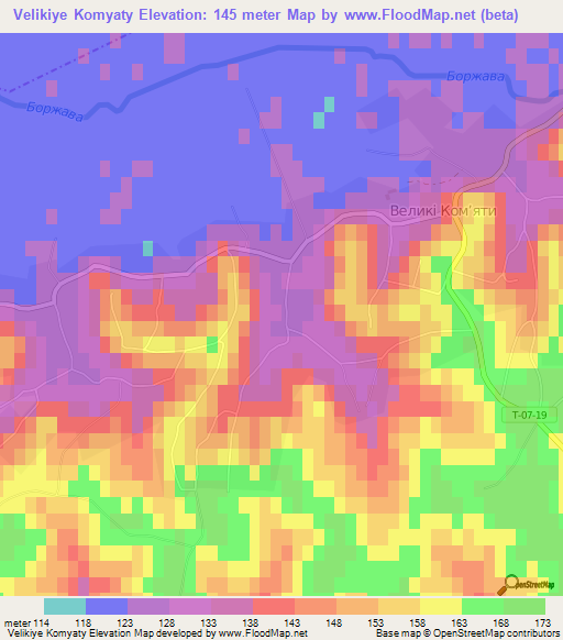 Velikiye Komyaty,Ukraine Elevation Map