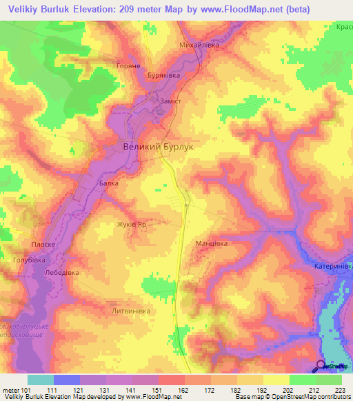 Velikiy Burluk,Ukraine Elevation Map