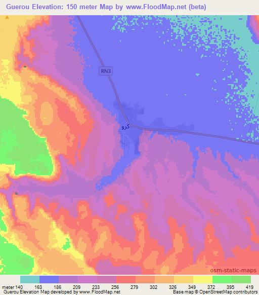 Guerou,Mauritania Elevation Map