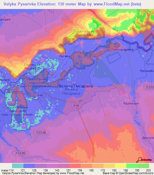 Velyka Pysarivka,Ukraine Elevation Map