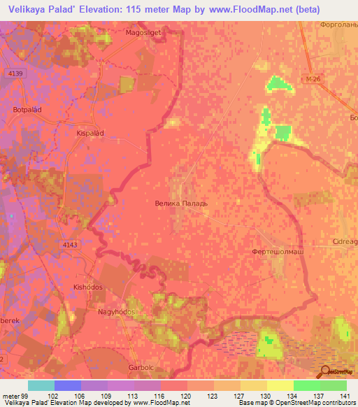 Velikaya Palad',Ukraine Elevation Map