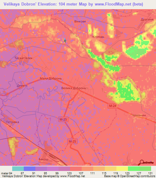 Velikaya Dobron',Ukraine Elevation Map