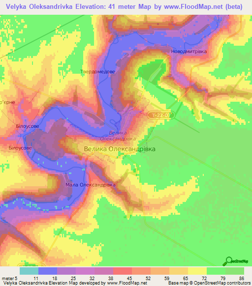 Velyka Oleksandrivka,Ukraine Elevation Map