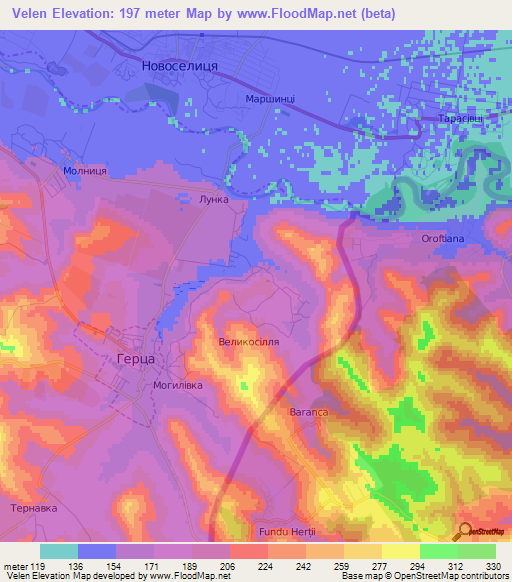 Velen,Ukraine Elevation Map