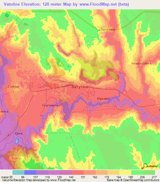 Vatutine,Ukraine Elevation Map