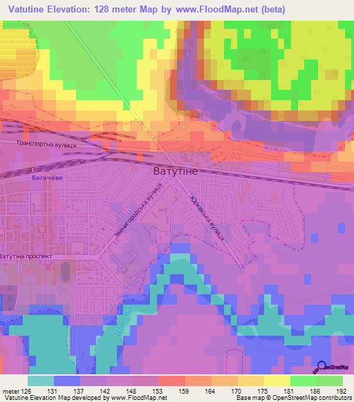 Vatutine,Ukraine Elevation Map