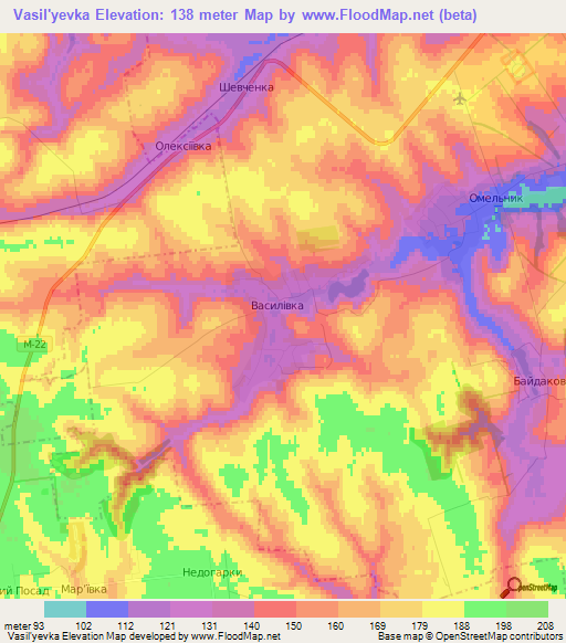 Vasil'yevka,Ukraine Elevation Map