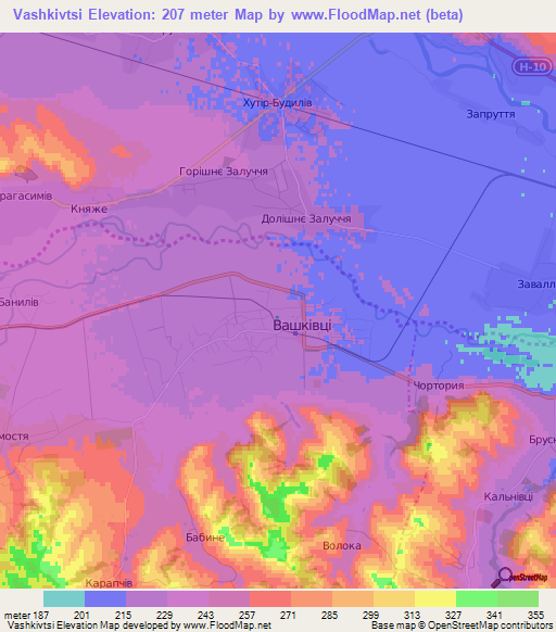 Vashkivtsi,Ukraine Elevation Map