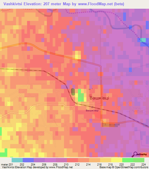 Vashkivtsi,Ukraine Elevation Map