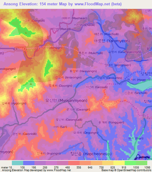 Ansong,South Korea Elevation Map