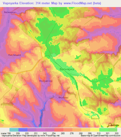 Vapnyarka,Ukraine Elevation Map