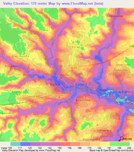 Valky,Ukraine Elevation Map