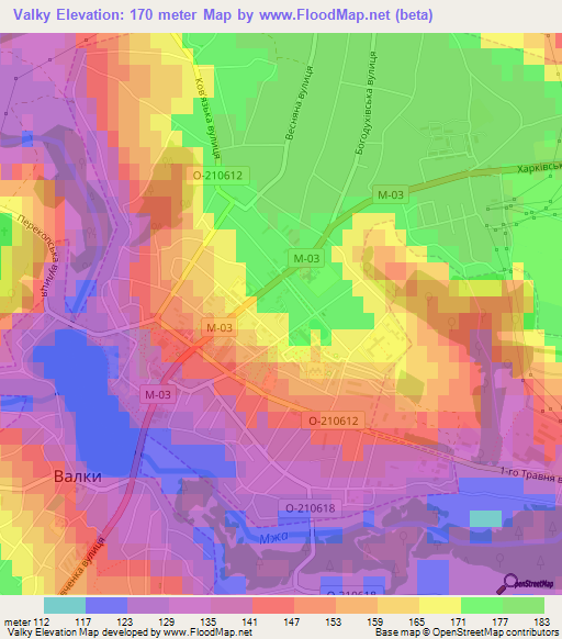 Valky,Ukraine Elevation Map