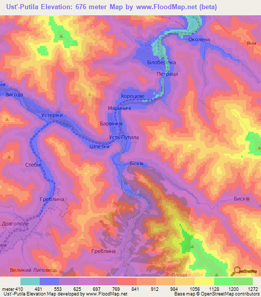 Ust'-Putila,Ukraine Elevation Map