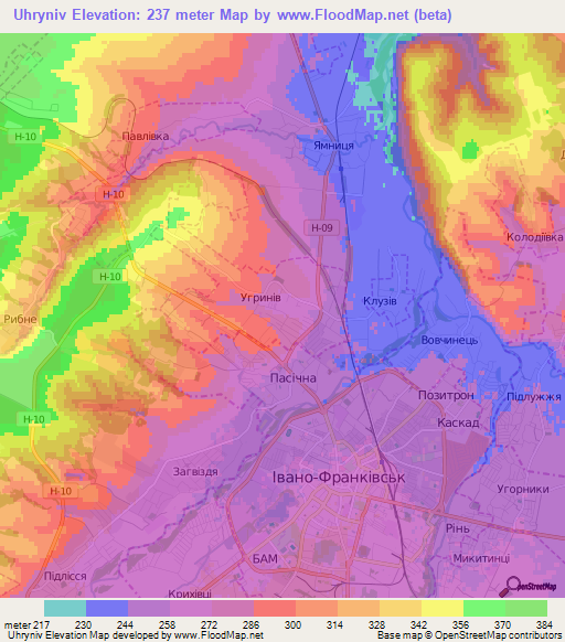 Uhryniv,Ukraine Elevation Map