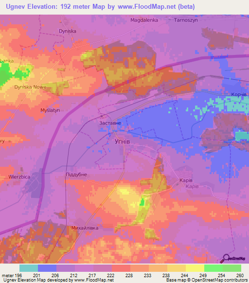 Ugnev,Ukraine Elevation Map
