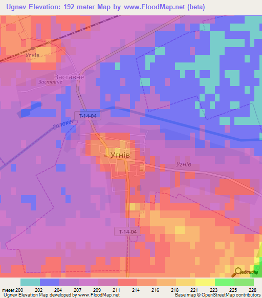Ugnev,Ukraine Elevation Map