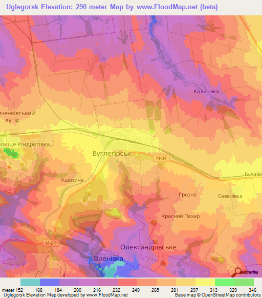 Uglegorsk,Ukraine Elevation Map