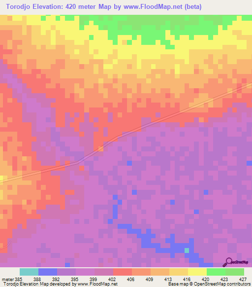 Torodjo,Chad Elevation Map