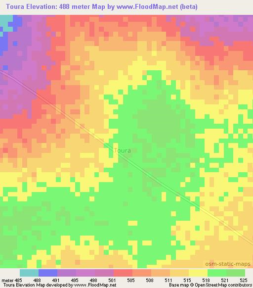 Toura,Chad Elevation Map
