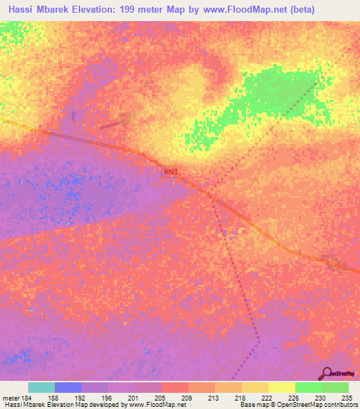 Hassi Mbarek,Mauritania Elevation Map