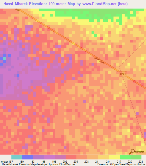 Hassi Mbarek,Mauritania Elevation Map