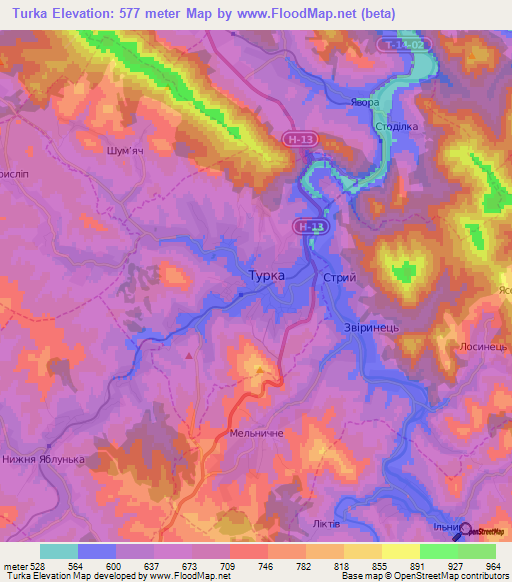 Turka,Ukraine Elevation Map