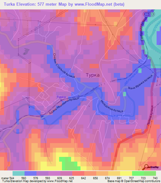 Turka,Ukraine Elevation Map