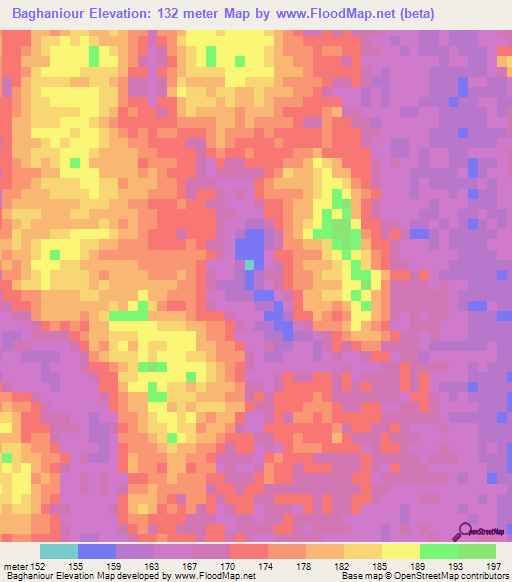 Baghaniour,Mauritania Elevation Map
