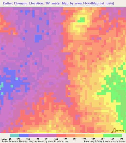 Bathet Dhenaba,Mauritania Elevation Map