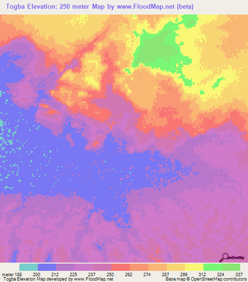 Togba,Mauritania Elevation Map